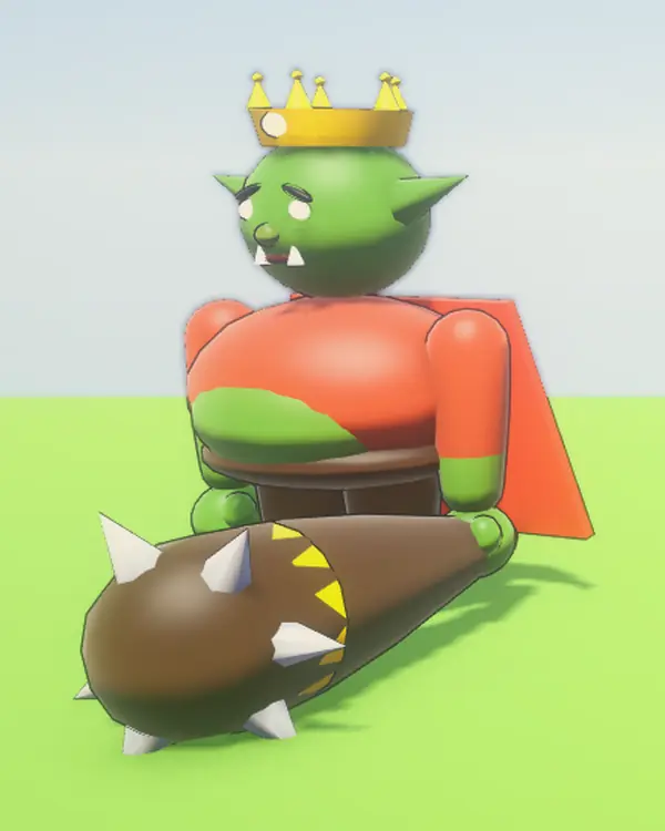 Gronk the Goblin King, a crowned goblin in a red cape with a huge spiked club