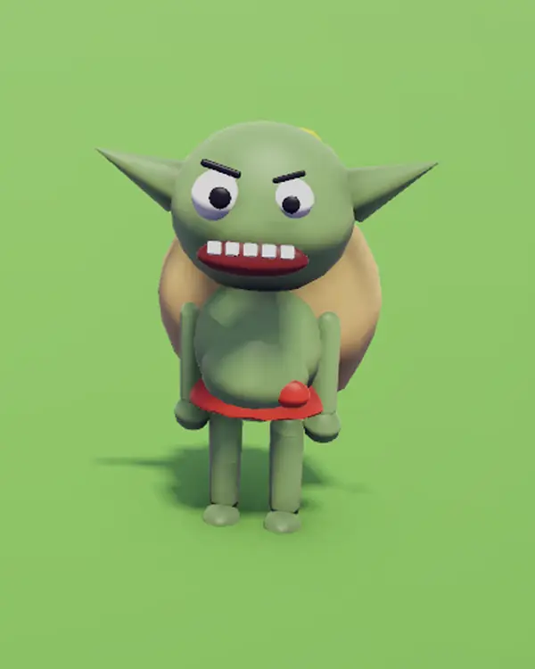 Tuyul, a small green goblin-like thief carrying a sack